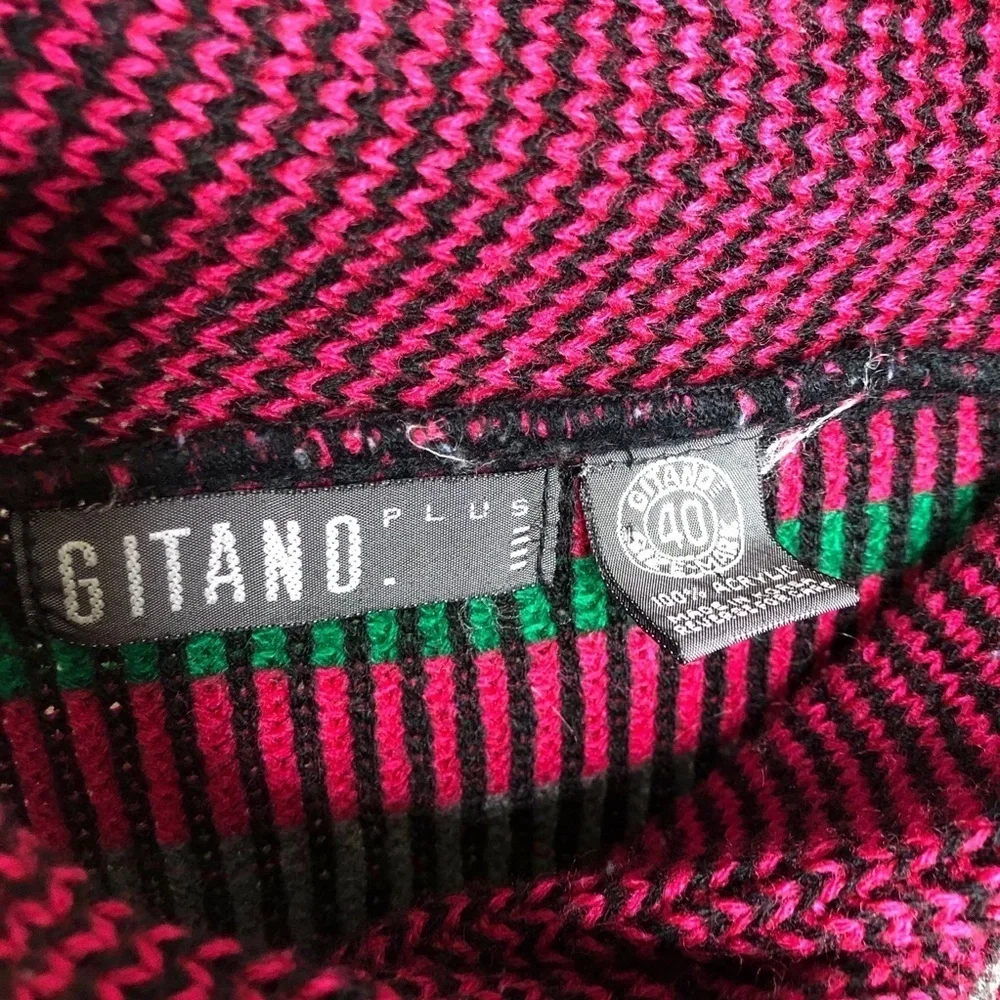 Gitano Vintage Sweater Pink Blouson Sleeve Size 40 Stripe - Picture 7 of 8